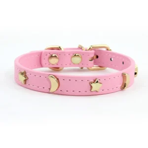 Collier anti-étranglement rose pour chat en cuir