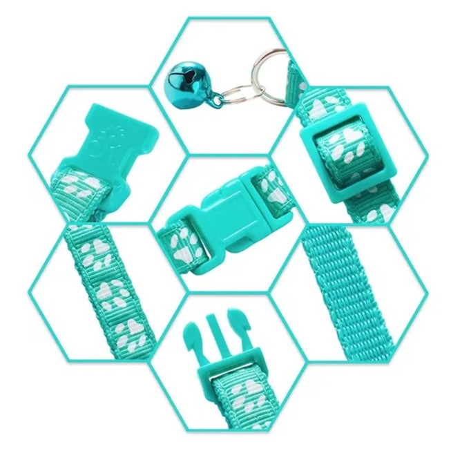 Details du collier pour chat avec clochette bleu cyan