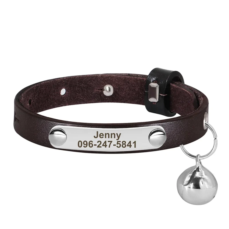 collier marron en cuir personnalisable pour chat
