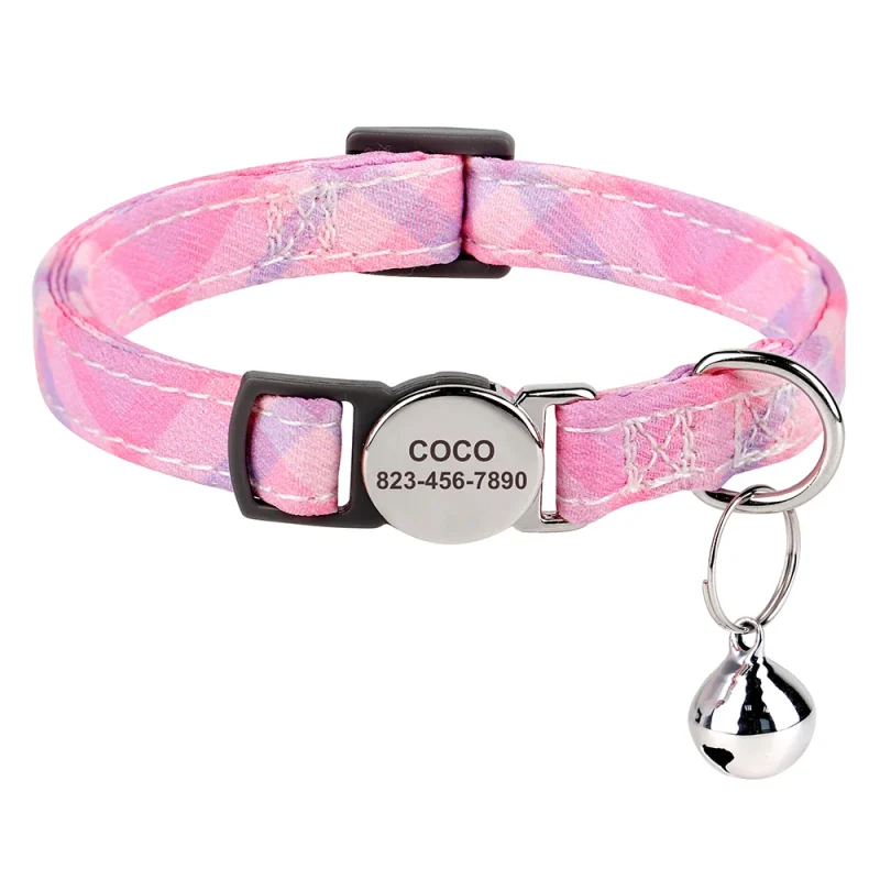 Collier pour Chat Personnalisable Anti-Étranglement rose