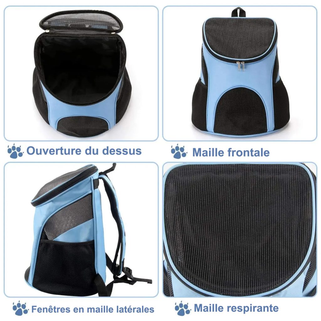 Sac à dos noir de Promenade pour chat avec mailles respirantes