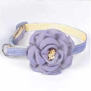 Collier bleu pour chat avec fleur