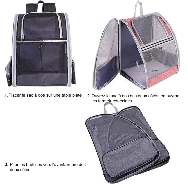 Étapes de fermeture du Sac à Dos pour Chat Transparent