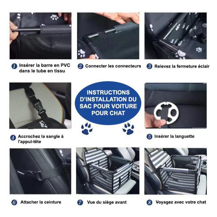 Étapes d’installation du Sac de Transport pour Voiture pour Chat