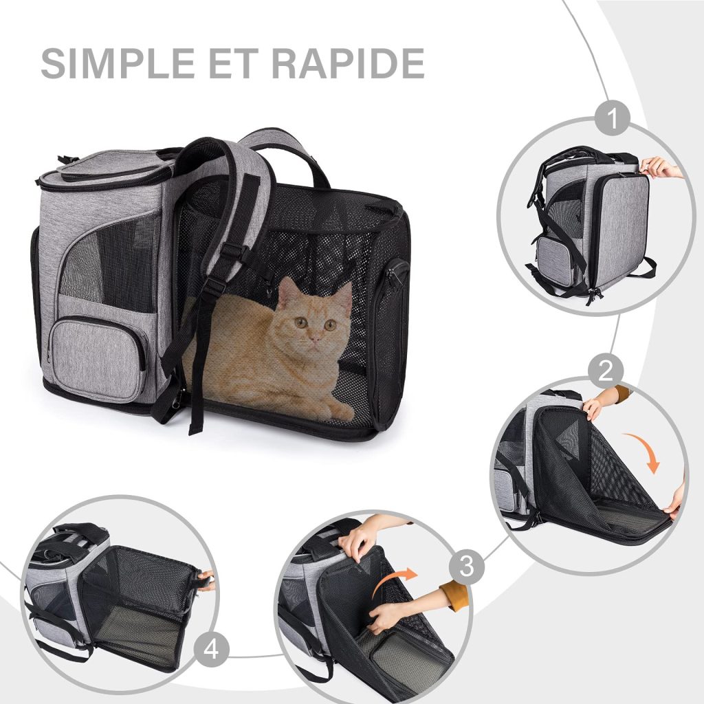 sac a dos extensible pour chat gris depliable