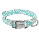 Collier Gravé bleu cyan motifs fleur pour Chat